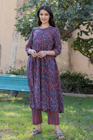 Multi-Color Paisley Print Cotton Kurti Pant Set