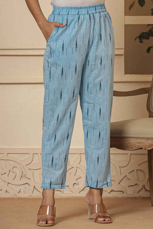 Blue Ikat Print Pure Cotton Kurti Pant Set