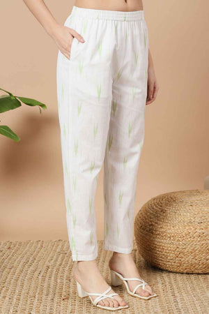 Green Ikat Print Pure Cotton Kurti Pant Set