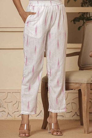 Pink Ikat Print Pure Cotton Kurti Pant Set