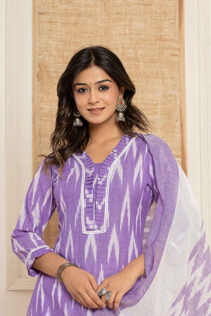 Violet Printed Pure Cotton Kurti Pant Set