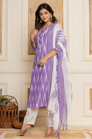 Violet Printed Pure Cotton Kurti Pant Set