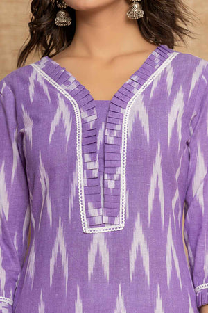 Violet Printed Pure Cotton Kurti Pant Set