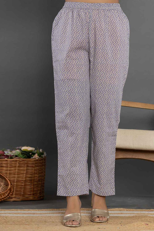 Violet Floral Print Mirror Work?¨ Pure Cotton Kurti Pant Set