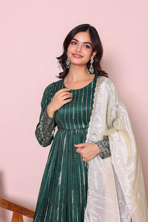 Green Printed Silk Kurti Palazzo Set (18greendola)