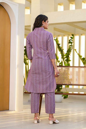 Violet Striped Print Cotton Co-Ord Set