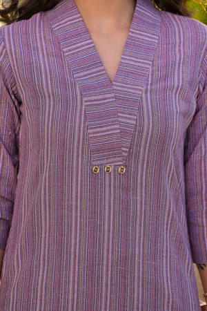 Violet Striped Print Cotton Co-Ord Set