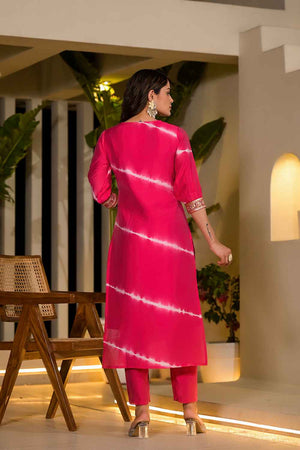 Pink Sequins Work Chanderi Silk Kurti Pant Set (1934SKDPK)