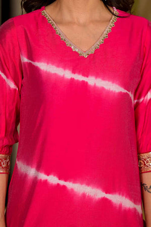 Pink Sequins Work Chanderi Silk Kurti Pant Set (1934SKDPK)