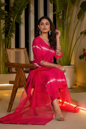 Pink Sequins Work Chanderi Silk Kurti Pant Set (1934SKDPK)