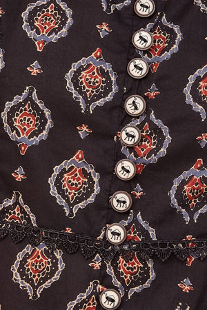 Black Ethnic Motifs Printed Cotton Straight Kurti