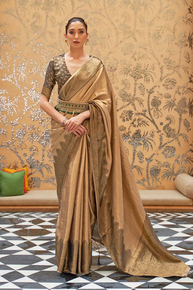 Kalaapi Brown Silk Woven Saree