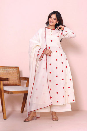 Off White Printed Cotton Kurti Palazzo Set (19Heart)