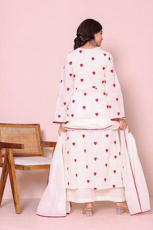 Off White Printed Cotton Kurti Palazzo Set (19Heart)