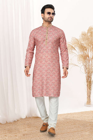 Pink Ajrakh Printed Cotton Kurta Pyjama Set