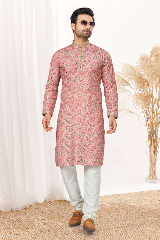 Pink Ajrakh Printed Cotton Kurta Pyjama Set