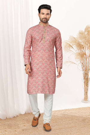 Pink Ajrakh Printed Cotton Kurta Pyjama Set