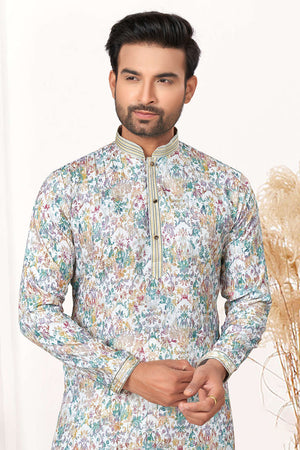 Multi-Color Ajrakh Printed Cotton Kurta Pyjama Set