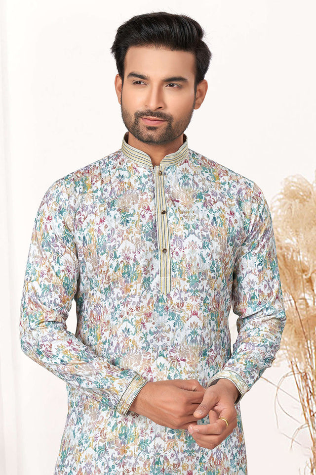 Multi-Color Ajrakh Printed Cotton Kurta Pyjama Set