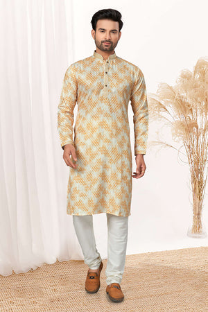 Yellow Printed Cotton Kurta Pyjama Set