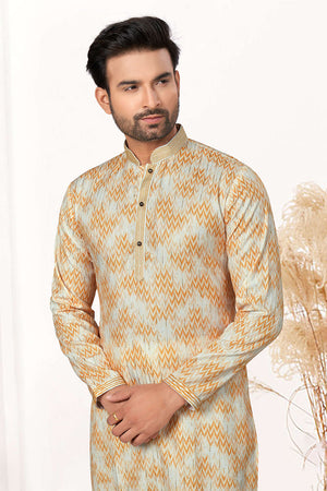 Yellow Printed Cotton Kurta Pyjama Set