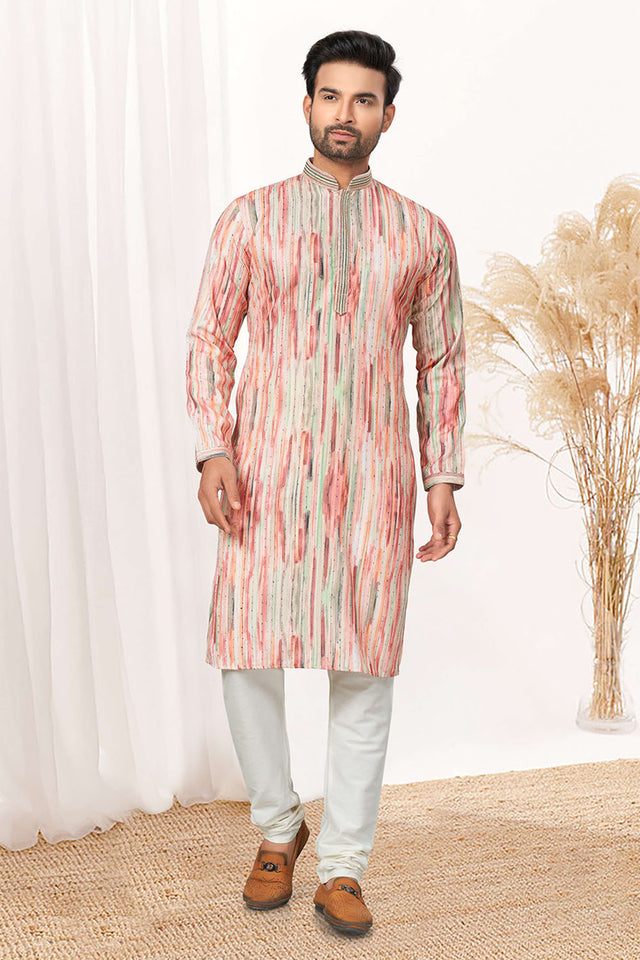 Multi-Color Printed Cotton Kurta Pyjama Set