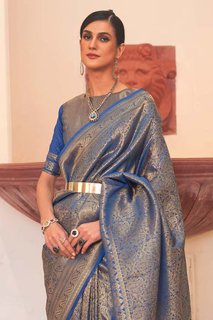Kaabha Silk Blue Woven Handloom Saree