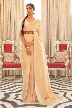 Kaabha Silk Cream Woven Handloom Saree