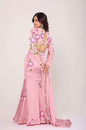 Pink Floral Printed Satin Lehenga (21lightpink)