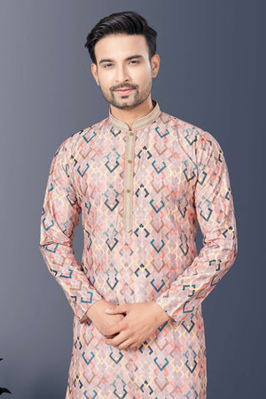 Multi-Color Printed Silk Kurta Pyjama Set