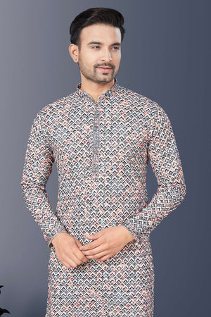 Multi-Color Printed Silk Kurta Pyjama Set