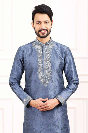Men's Blue Art Silk Kurta Pajama Set - 34