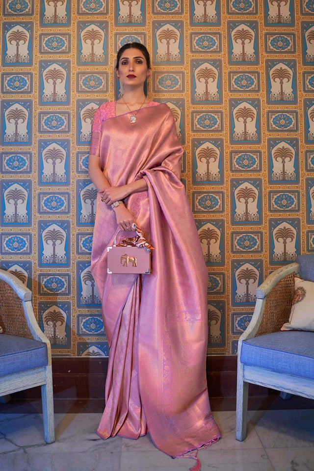 Kumbhi  Pink Silk Woven Saree