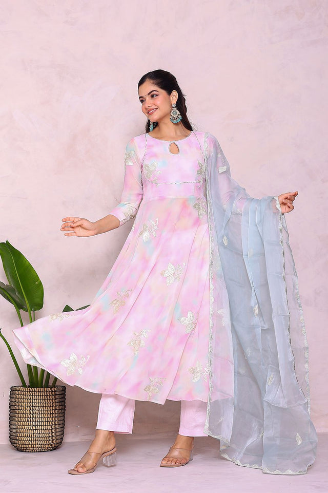 Multi Color Floral Embroidered Georgette Anarkali Suit (23Gottamulti)
