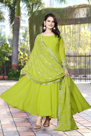 Dark Green Solid Georgette Anarkali Gown Set