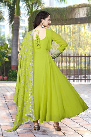 Dark Green Solid Georgette Anarkali Gown Set