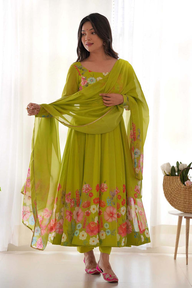 Liril Organza Floral Print Full Sleeves Anarkali Suit Set