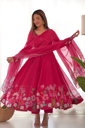 Pink Solid Organza Anarkali Gown Set