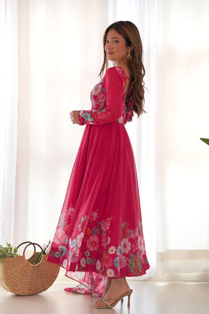 Pink Solid Organza Anarkali Gown Set