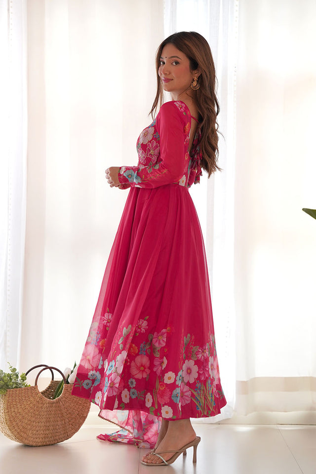 Pink Solid Organza Anarkali Gown Set