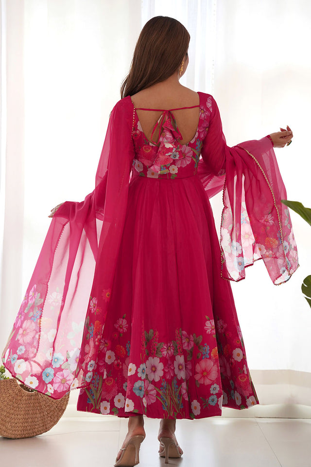 Pink Solid Organza Anarkali Gown Set
