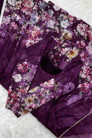 Organza Silk Fabric Fully Flair Kali Pattern With Canvas Patta Attached Padded And Zipper Gown With Dupatta And Pant