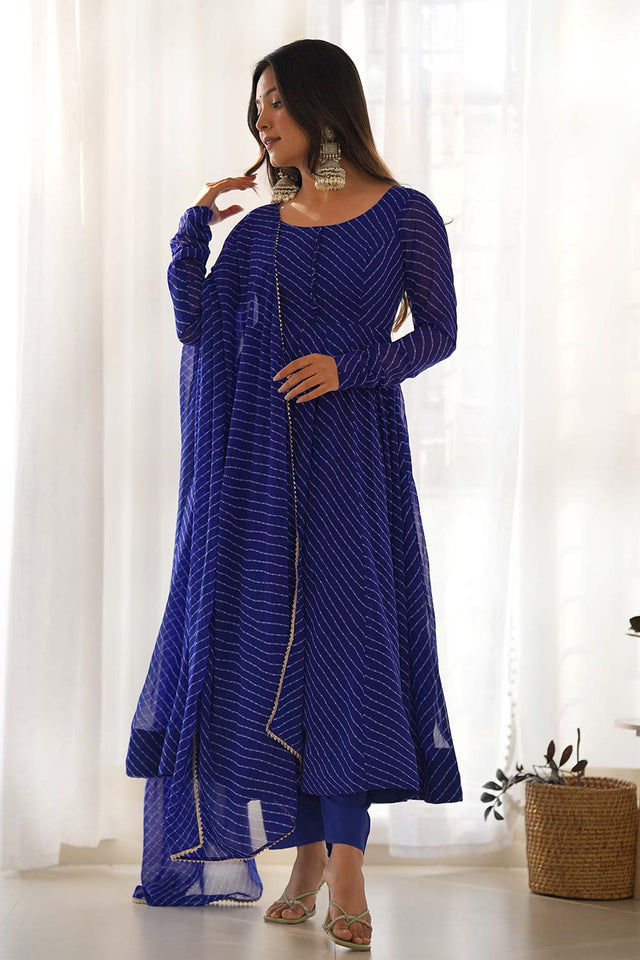 Blue Leheriya Georgette Gown