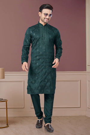 Green Sequin with Embroidered Silk Kurta Pyjama Set