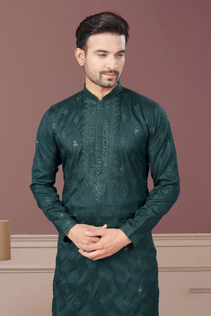 Green Sequin with Embroidered Silk Kurta Pyjama Set