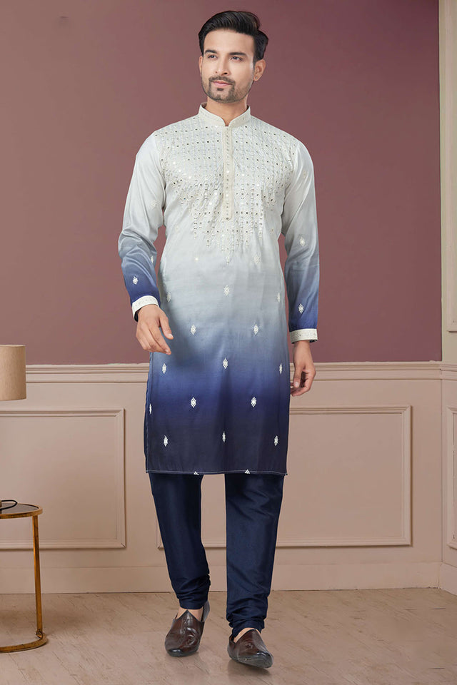 Multi-Color Sequin with Embroidered Silk Kurta Pyjama Set