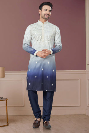 Multi-Color Sequin with Embroidered Silk Kurta Pyjama Set