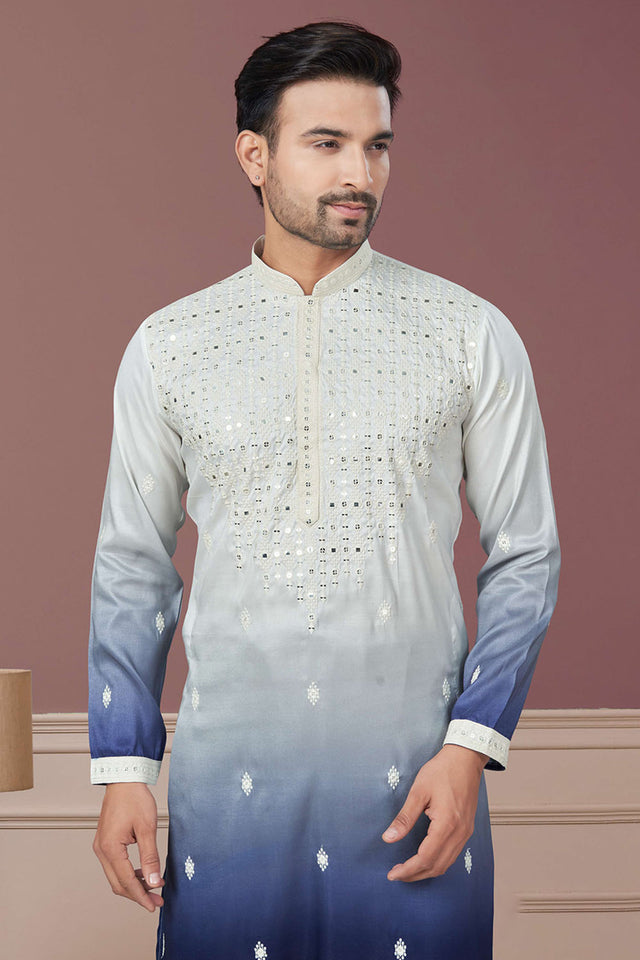 Multi-Color Sequin with Embroidered Silk Kurta Pyjama Set
