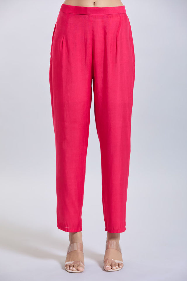 Pink Embroidered Chandheri Kurti Pant Set