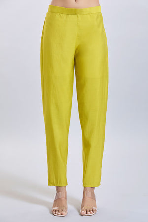 Yellow Embroidered Chandheri Kurti Pant Set